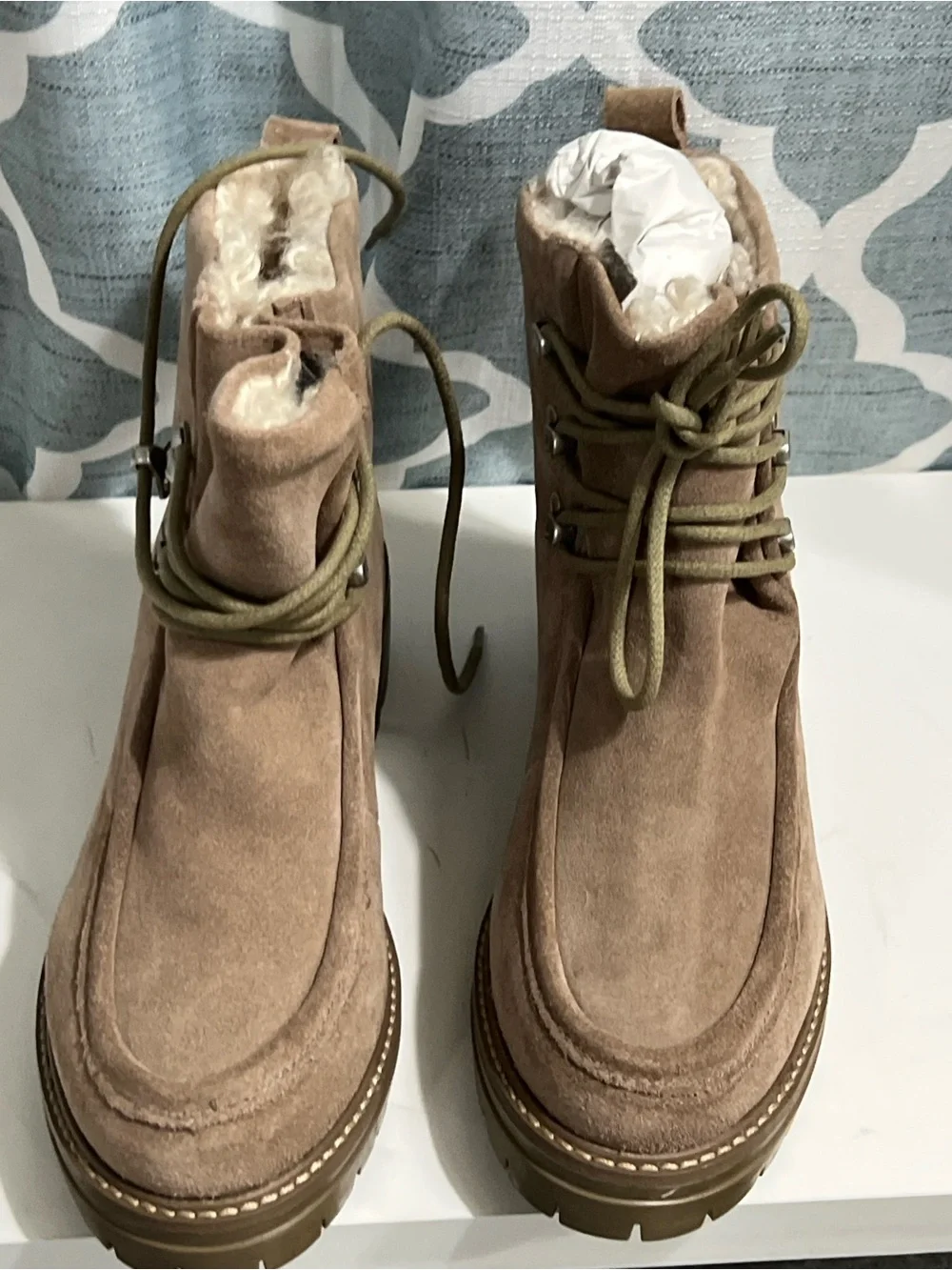 Kenneth Cole Suede Lace-Up Ankle Boots in Taupe